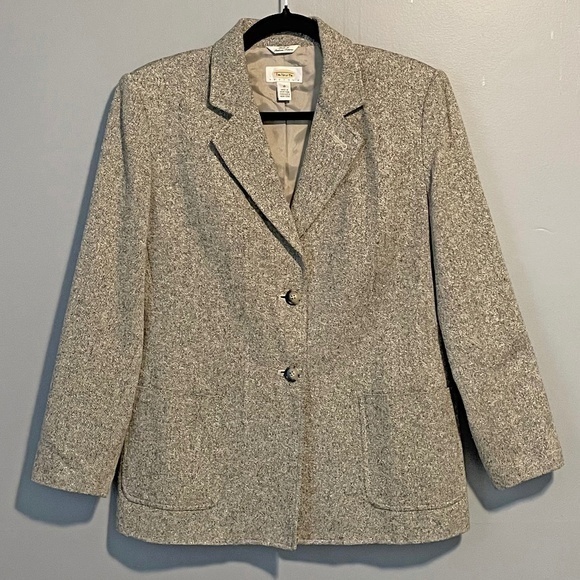 Vintage Silk Wool Tweed Blazer Talbots Taupe Like New M - Picture 1 of 4